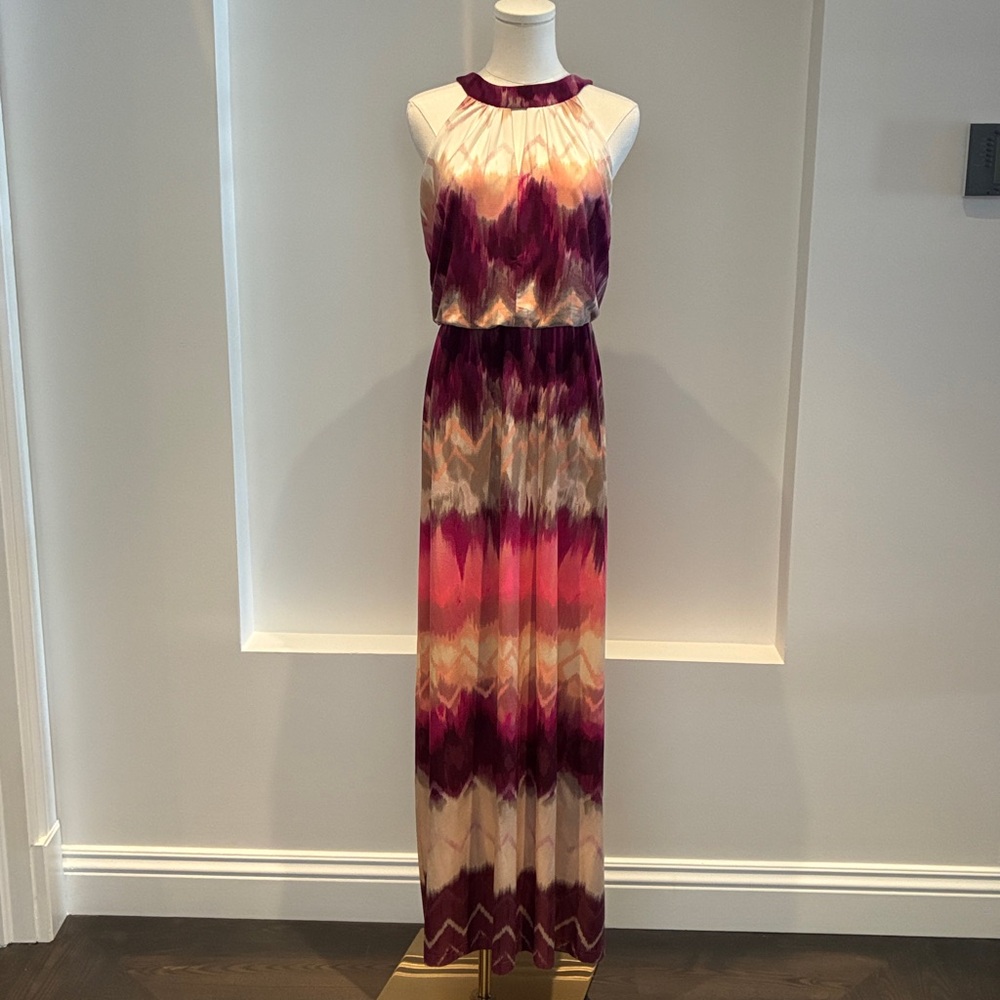 Boho chic maxi London Times Purple and Cream Dress